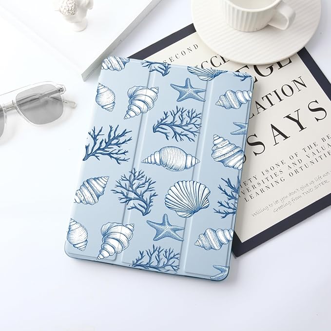 JOYLAND Starfish Pattern for iPad 7th/8th/9th Generation Case (2019/2020/2021) 10.2 inchwith Pencil Holder-Premium Shockproof Case with Soft TPU Back Cover &amp Auto Sleep/WakeBlue