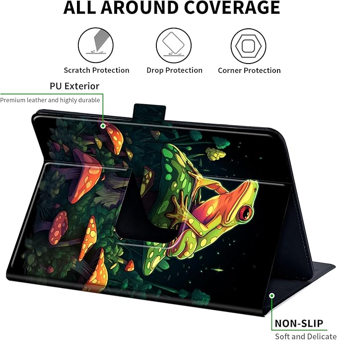 for Universal 10 10.1 Inch Android Tablet Case 360 Degree Rotating PU Leather Stand Folio Cover for iPad 9.7/10.2/10.5/Galaxy Tab 9-10.5/Fire HD10 and More 9.0-10.5 Inch TabletColorful Frog