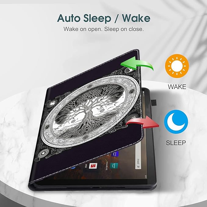 Case Fits Amazon Kindle Fire HD 8 &amp 8 Plus Tablet (12th Generation/10th Generation 2022/2020 Release) 8 Multi-Angle Smart Stand Cover Auto Sleep/WakeSun Moon Tree