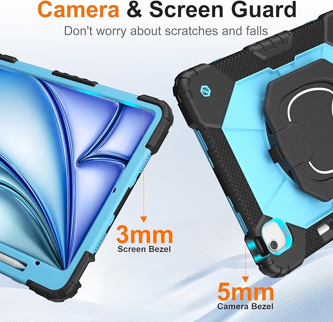 Case for iPad Air 13 Inch Case M4 2026/M3 2025/ M2 2024 Auorld for iPad Air 13 Inch Case M4 2026 Case with Screen Protector 360 Degree Rotating Stand Shoulder Strap Pencil Holder Black Blue