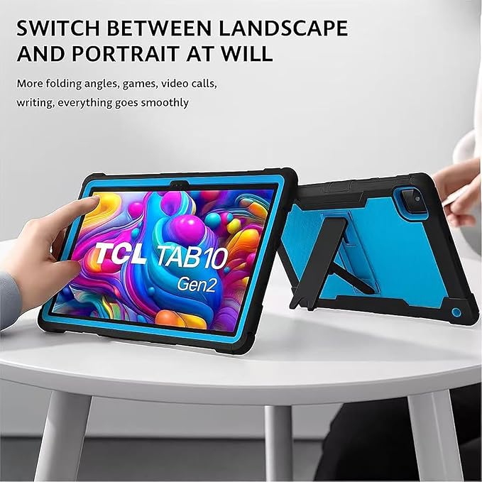 for TCL TAB 10 NXTPAPER 5G 10.4 Inch Tablet case Hybrid Shockproof Silicone Gel Protective Cover with Kickstand for TCL TAB 10 NXTPAPER 5G 10.4 Inch 2025 (9199S) (Black/Blue+2 PCS Glass)
