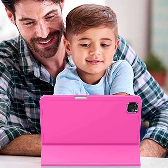 ZryXal iPad Pro 11 Inch Case (M5) 2025/ (M4) 2024 (Model: A2836/A2837/A3006) Trifold Stand Smart Cover with Pencil Holder and Soft TPU Back Auto Wake/Sleep (Rose Red)