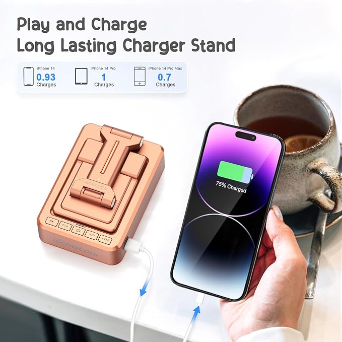 TechGlow Gifts for Men Women Foldable Cellphone Stand with Bluetooth Speaker and Charging Function Birthday Gift Idea for Mom Dad Cool Gadget Tech Gifts-Rose Gold