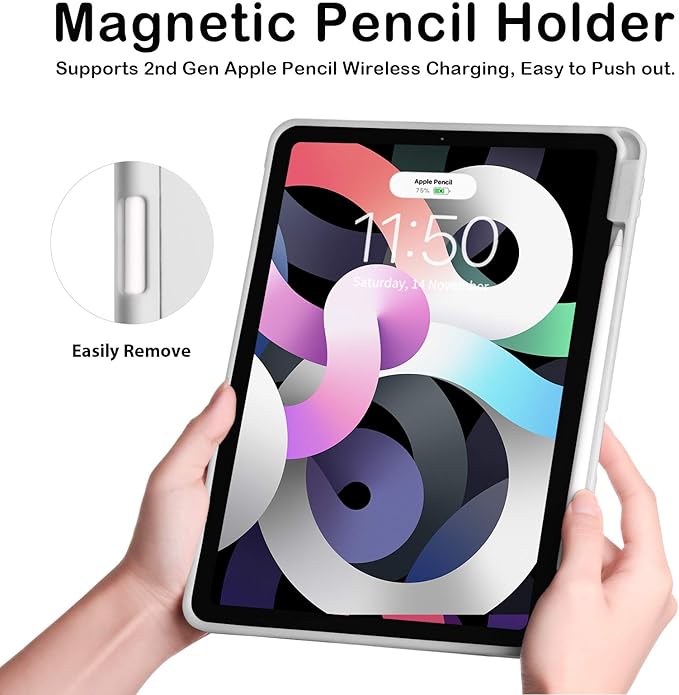 SIWENGDE Cases for iPad Pro 12.9 Case 6th/5th/4th Generation (2022/2021/2020) with Pencil Holder [Apple Pencil Wireless Charging] Soft TPU Smart Tri-fold Stand Protective Cover(Light Grey)