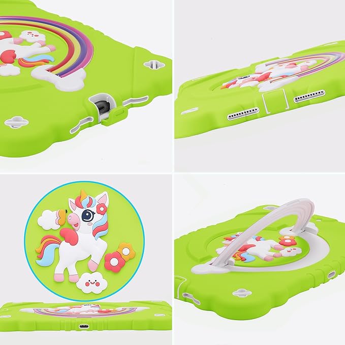 XZC Case for iPad 9th/8th/7th Generation 2021/2020/2019(10.2 inch) Unicorn Cute Cover Heavy Duty Shockproof Protective Case with Built-in Stand Strap for Kids Girls Women (Green)