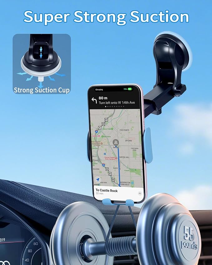 Wireless Car Charger Auto-Clamping 3-in-1 Phone Mount - 15W/10W/7.5W Fast Charging Car Accessories Compatible with iPhone 16/15/14/13/12/11/Xs/XR Samsung S23 Ultra/S22/S21/S20/S10+/S9(Blue)