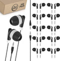 JustJamz Bulk Earbuds 100 Pack | Basic Ear Bud Black Dot in-Ear Earphones Disposable Headphones Class Headphones Set for Students Earphones for Class Kids Classroom Library Wired Earbuds