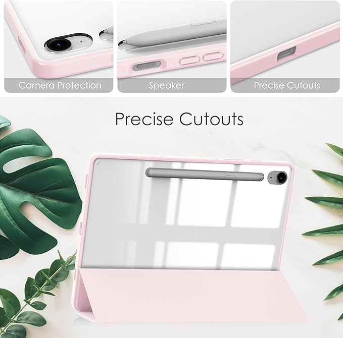 for Samsung Galaxy Tab S10 Lite/ S10 FE/ S9 FE 10.9 Inch Tri-Fold Smart Tablet Case with Pen Holder Shockproof Protective Cover W Transparent Back Shell Auto Wake/SleepPink