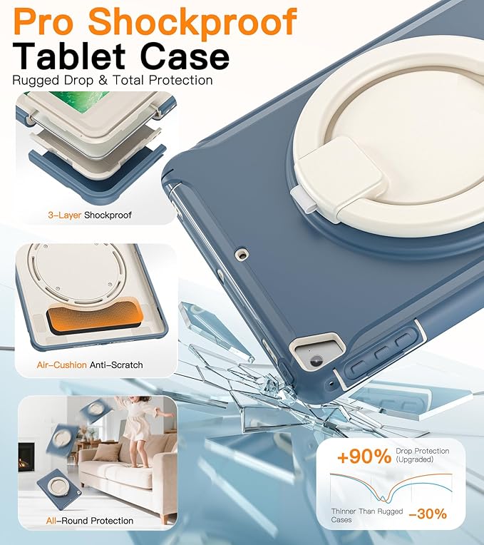 BATYUE Case Compatible with iPad 6th Generation 9.7 inch 2018 iPad 5th Gen 2017 iPad Air 2/ iPad Pro 9.7''Shockproof Protective Cover with Pencil Holder &ampRotating Kickstand for KidsBoysGirls