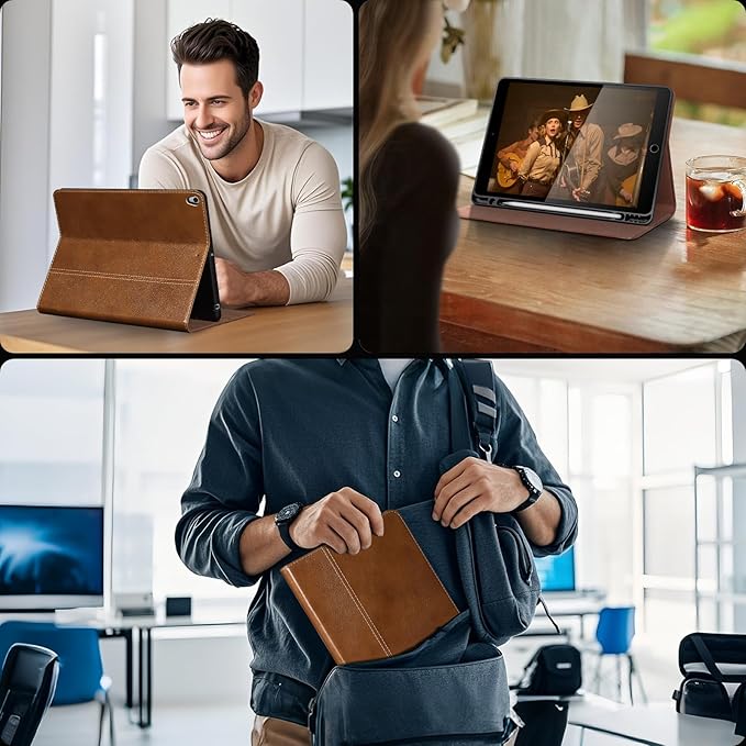 Gexmil Leather Case for iPad air 10.5 Inch (3rd Gen.2019)iPad Pro 10.5 Inch(2017) with Built-in Apple Pencil HolderPremium Cowhide Folio CoverYellow Brown
