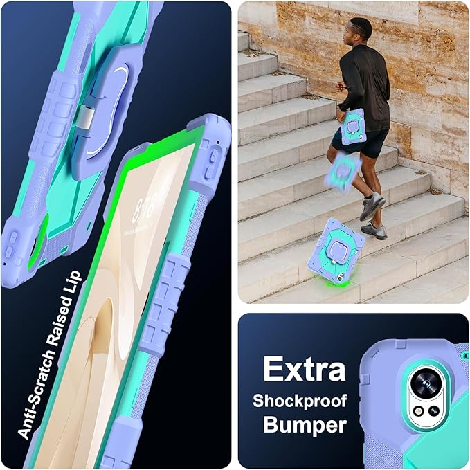 Shoulder Strap Tablet Case for Huawei MatePad Air (2024) 12.0 inch Heavy Duty Shockproof Protective Cover with Kickstand Handle Shoulder Strap for Women Man Lotus Purple Mint Green