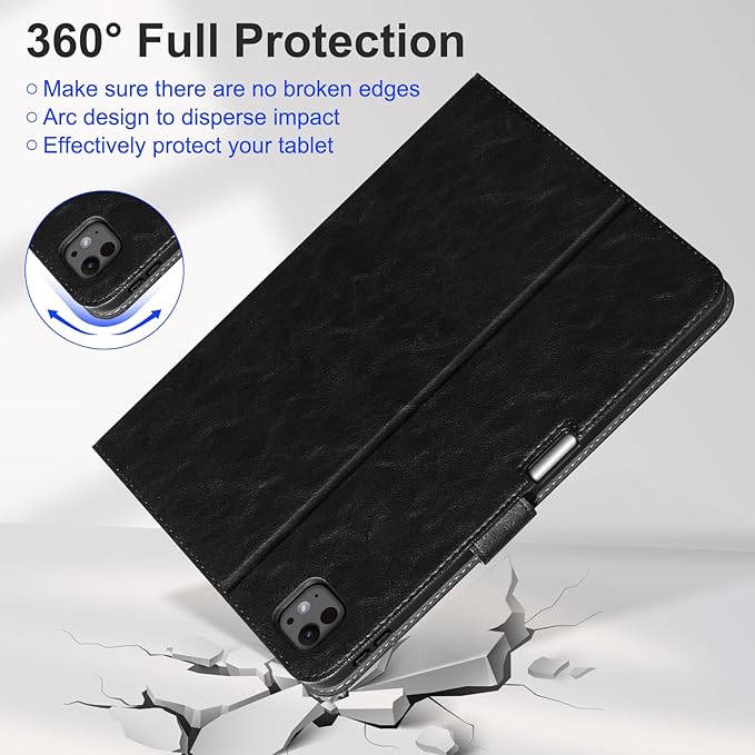 Case for iPad Pro 11 Inch4th/3rd/2nd/1st Generation(2022/2021/2020/2018) Genuine Leather Cover with Pencil HolderCowhide Folio CoverAuto Sleep/Wake Magnetic ClosureBlack