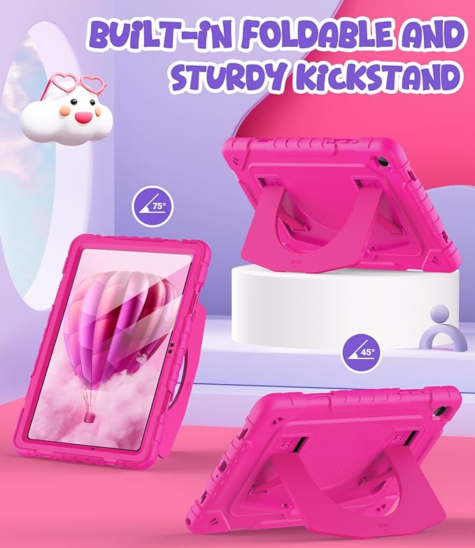 OKP Case for Samsung Galaxy Tab A9+ Plus 11 Inch 2023/ A11 Plus 2025 Shockproof Rugged 11 Galaxy A9+/ A11+ Tablet Protective Cover with Built-in Screen Protector Shoulder Strap Stand Hot Pink