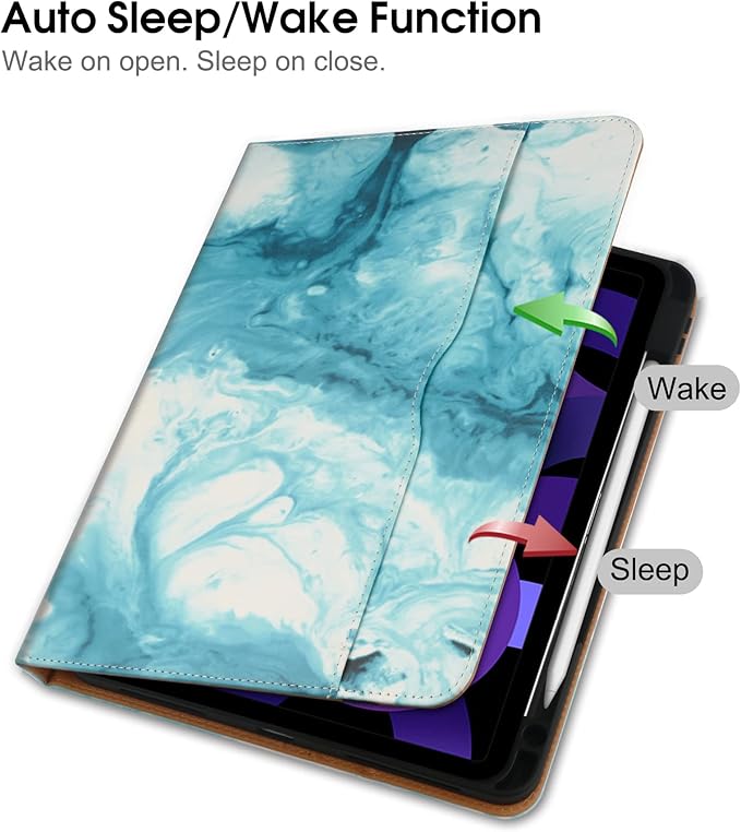 for iPad Air 5th/4th Generation Case 2022/2020 for iPad Air 10.9 Inch Case Cover with Built-in Pencil Holder and Hand Strap Auto Sleep/Wake Multiple Viewing Angles for iPad Air 5/4 Gen Green Cloud