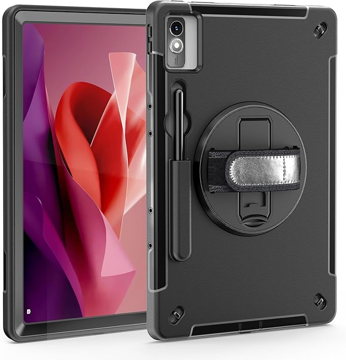 ZenRich Tablet Case for Lenovo Tab P12 12.7 Inch 2023/2024 Release with 360° Rotating Kickstand Hand Strap &amp Shoulder Belt - Heavy Duty Shockproof Rugged Protective Cover