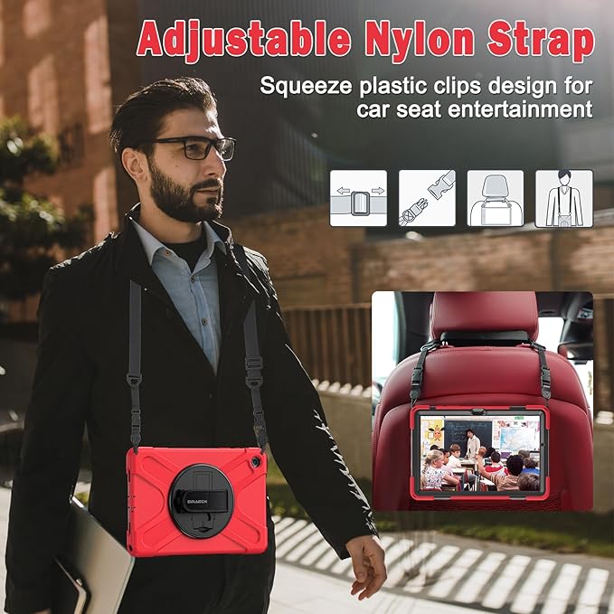 BRAECN for Samsung Galaxy Tab A9 Plus Case 11 Inch 2023 Shockproof Hard Duty Case with Screen Protector &amp360 Rotating Stand&ampHand Strap/Shoulder Strap for Galaxy A9 Plus Tablet-Black