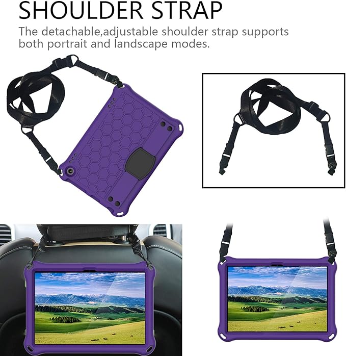 Bumper Case for Fire HD 8/Plus 10th Gen (2020 Only) Techcircle Shockproof Hand Belt Stand Cover Kids EVA Foam Honeycomb Protective Case with Shoulder Strap Handle Light Cover Purple