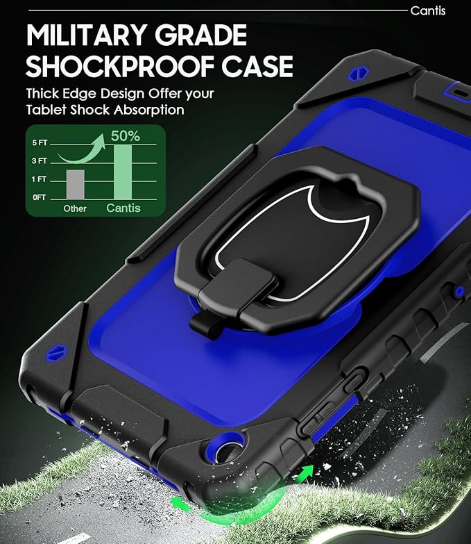 Cantis Case for Samsung Galaxy Tab A11 Plus 11 Inch 2026 (SM-X230/X236/X238) Shockproof Case for Tab A11+ with Screen Protector/Rotating Stand/Pen Holder/Shoulder Strap (Black+Dark Blue)