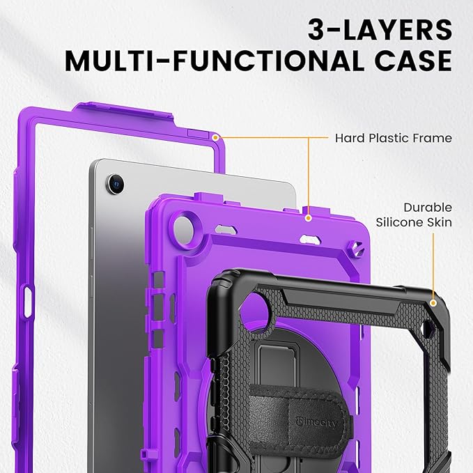 Timecity Case for Samsung Galaxy Tab A11+ Plus / A9+ Plus 11 Inch - Heavy Duty Protective Cover with Screen Protector Rotating Stand Shoulder Strap &amp Pencil Holder | Kids-Friendly (Purple)