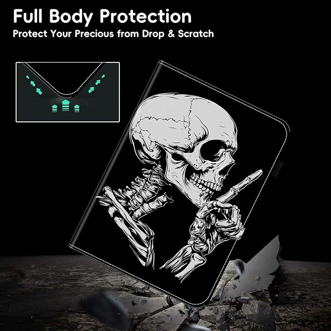 Case for iPad 10th Generation 10.9 inch 2022for iPad (A16) 11th Generation 11 Inch 2025Wallet PU Leather Folio Cover Multi-Angle Stand with Auto Wake/SleepFunny Skeleton