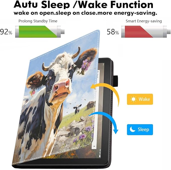 Case for All-New Amazon Kindle Fire HD 10 &amp 10 Plus Tablet 10.1 (13th/11th Generation 2023/2021 Release) - PU Leather Folio Case with Smart Auto Wake/Sleep Cow