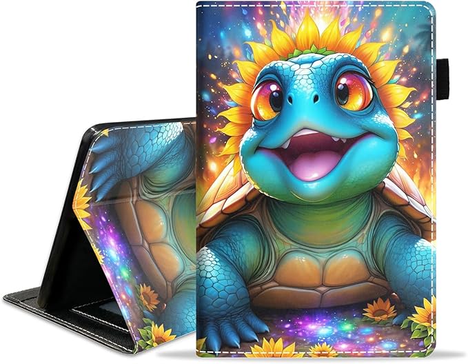 Case for Amazon Fire HD 10/HD 10 Plus Tablet 10.1 (13th/11th Generation 2023/2021 Release) Slim PU Leather Cover with Card Slot &amp Auto Wake/Sleep Cute Baby Turtle