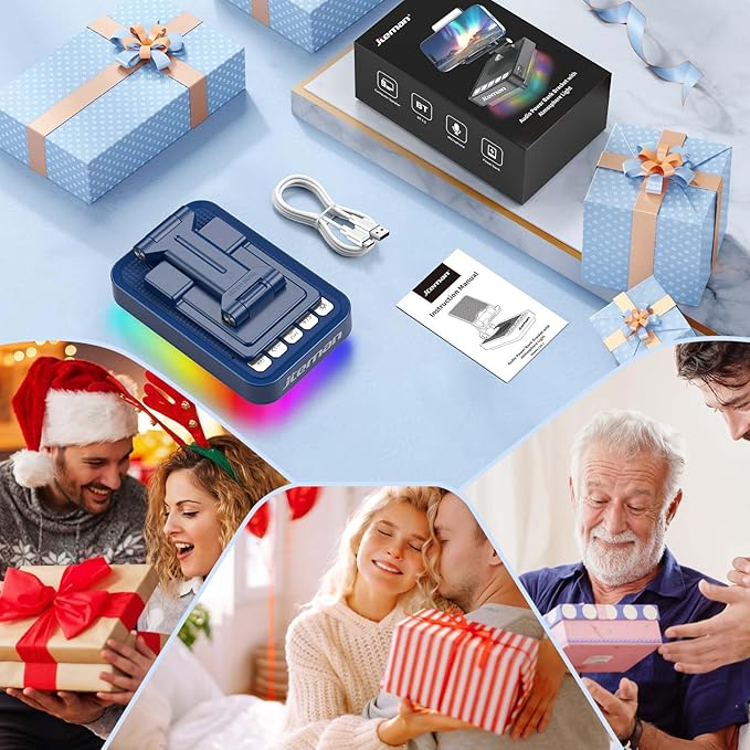 JTEMAN Gifts for Men Women Phone Stand Bluetooth Speaker with Light and Charging Function 360 Rotating Phone Holder Cool Tech Gifts for Dad Mom Husband Unique Birthday Gift Ideas - Blue