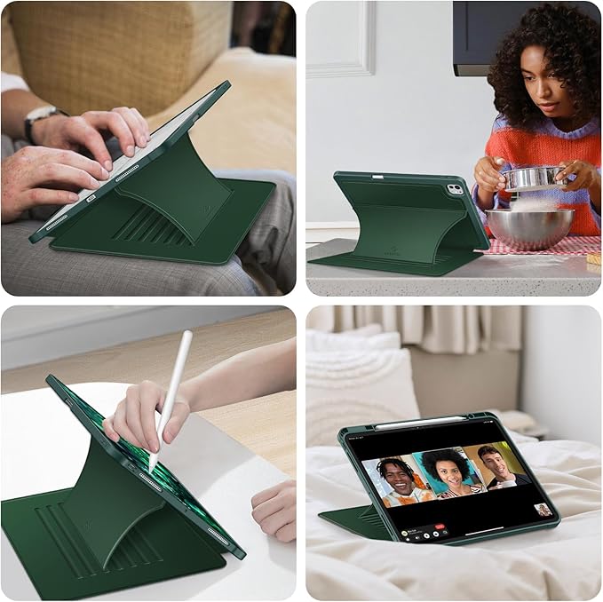 Fintie Magnetic Stand Case for iPad Pro 13-inch (M5) 2025 / (M4) 2024 - Multiple Angles Shockproof Rugged Soft TPU Cover with Pencil Holder Auto Sleep/Wake Green
