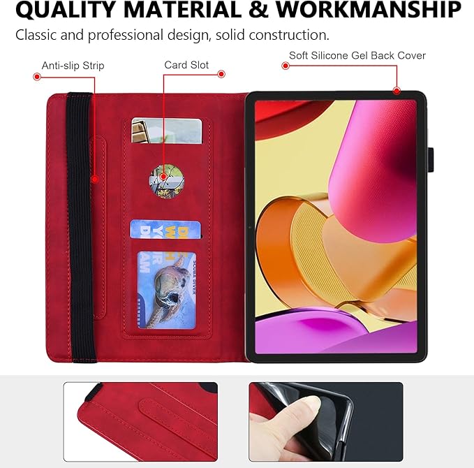 Case for Amazon Fire Max 11 (2023) Techcircle Stylish Mandala Embossed PU Leather Folio Stand Soft TPU Back Cover Slim Lightweight Elastic Band Protective Case with Pen Holder &amp Card Slots Red