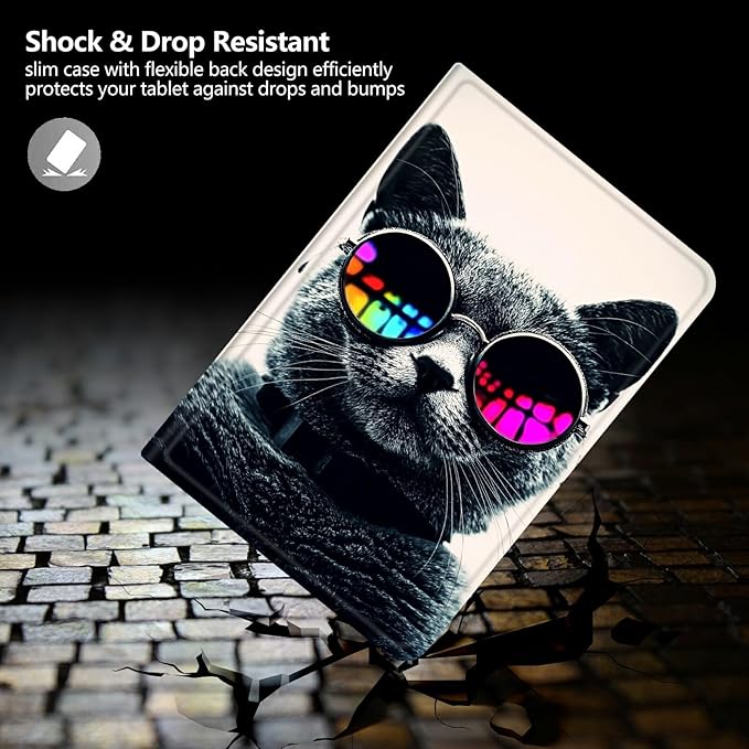 DIGTIALLL Case for Amazon Kindle Fire HD 8 Tablet (8th / 7th / 6th Generation - 2018 2017 and 2016 Release) PU Leather Smart Protective Cover with Auto Sleep/WakeCool Cat