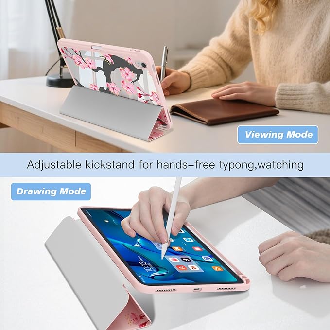 CISSOOK Compatible with iPad (A16) 11th Generation Case 11 Inch 2025 Release for iPad 10th Generation 10.9 Inch 2022 Protective Shell with Pencil Holder Cherry Blossoms