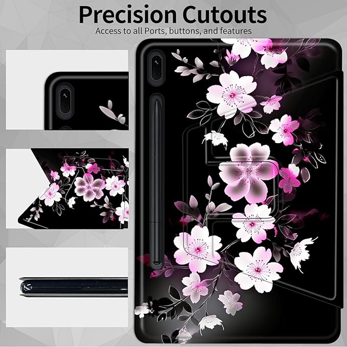 Case for Samsung Galaxy Tab S9 Plus/X810/X816B/X818U/S9 FE Plus 12.4inch Pink White Flowers Theme 360 Degree Rotating Stand Smart Protective Cover for Samsung S9 Plus Tablet