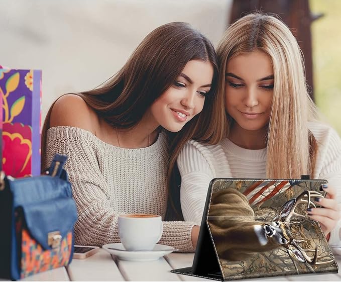 Case for Amazon Fire HD 10 Tablet (9th/7th/5th Generation2019/2017/2015 Release) Multi-Angle Smart Stand Cover Auto Sleep/Wake for Fire 10.1 InchCamouflage Deer American Flag