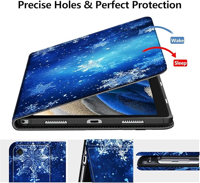 DIGTIALLL Case for Amazon Kindle Fire HD 10 &amp 10 Plus Tablet (11th Generation 2021 Release) 10.1 PU Leather Smart Protective Cover with Auto Sleep/WakeBlue Snow Snowflakes
