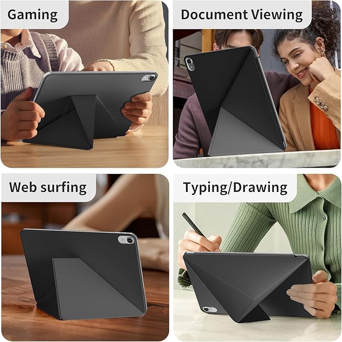 for iPad A16 Case iPad 11th/10th Generation Case (2025/2022) Removable Magnetic Cover Ultra Slim Shockproof Adjustable Portrait/Landscape Stand with Raised Screen View Auto Sleep/Wake Black