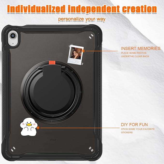 Batianda Ultimate Protective Case for New iPad 11th Generation 11 inch 2025 A16 Chip Sturdy Rugged Shockproof Silicone Tablet Cover with 360° Rotatable Ring Kickstand &amp Pencil Holder All Black