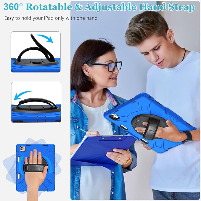 Case for iPad Air 13 Inch M4/M3/M2 (2026/2025/2024): Silicone Shockproof Case with Screen Protector - Stand - Handle - Shoulder Strap - Pen Holder- Blue