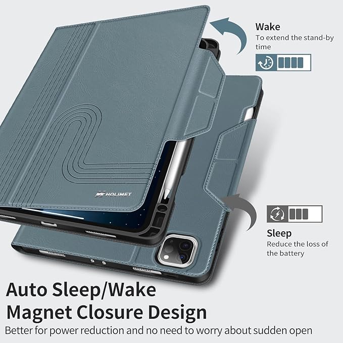 H HOLIMET Case for iPad Pro 12.9 2022 6th/5th/4th/3rd Generation with Pencil Holder Folio Shockproof Auto Sleep/Wake Vegan Leather