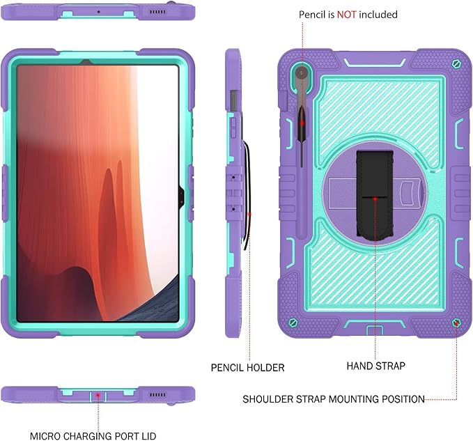Tablet Case Compatible with Samsung Galaxy Tab S10 FE Plus 13.1 Inch 2025 Model (SM-X620/X626) CaseHeavy Duty Shockproof Rugged Protection Cover Stand &ampHand Strap+Shoulder Strap(Purple)