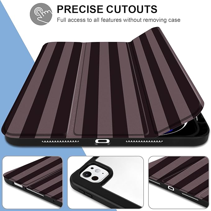 DONGKE for iPad Pro 11-Inch Case (M5 2025 / M4 2024) 6th/5th Generation [Auto Sleep/Wake &amp Pencil Pro Holder] Clear Acrylic Back Smart Trifold Stand Cover Brown Stripes