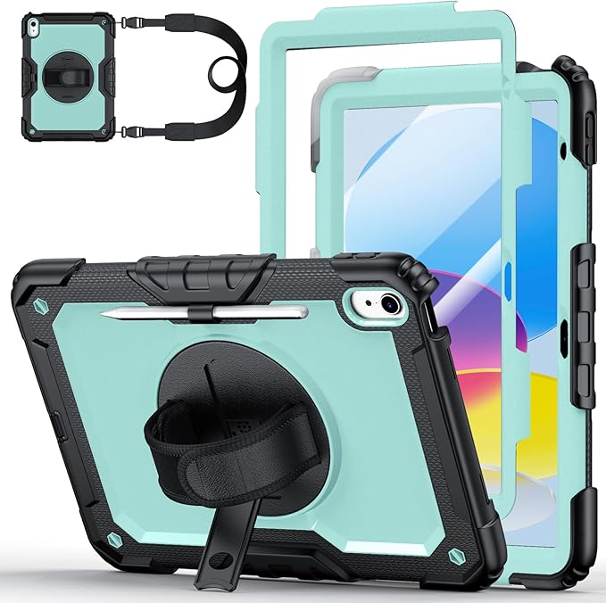 Case for iPad (A16) 11th Generation 11 Inch (2025) Ubearkk for iPad 10th Generation 10.9 inch 2022 case with Screen Protector 360 Degree Rotating Stand/Shoulder Strap/Pencil Holder Brightblue