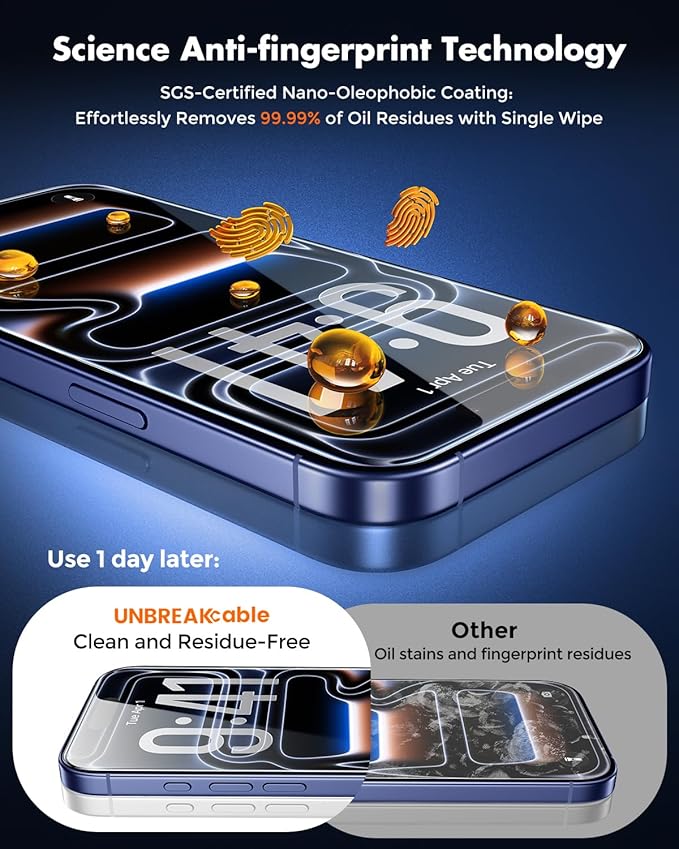 UNBREAKcable for iPhone 17 Pro Screen Protector [Quick-Installation Box] 3-Pack 9H+ Hardness Shatterproof Tempered Glass [99.99% HD Clear] [Case Friendly] [Bubble Free] for iPhone 17 Pro 6.3