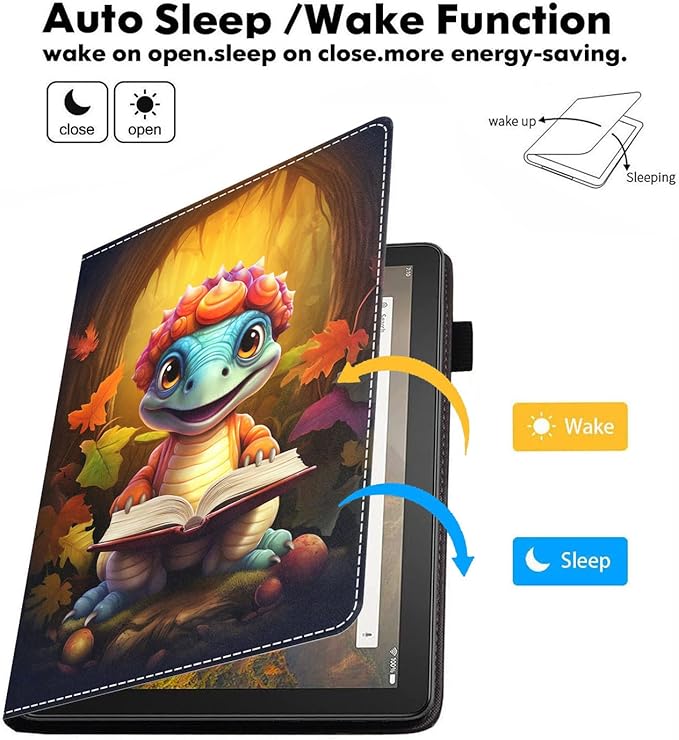 Case for All-New Amazon Fire HD 10 &amp 10 Plus Tablet 10.1 (13th/11th Generation 2023/2021 Release) Slim Stand Folio Cover with Card Slot &amp Auto Wake/Sleep - Cute Little Dinosaur