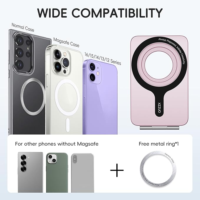Cell Phone StandAdjustable Height and Angle Foldable Phone Holder for Desk Aluminum Cell Phone HolderStrong Magnetic Phone Stand Compatible with iPhone 16/15/14/13/12 Series (Pink)