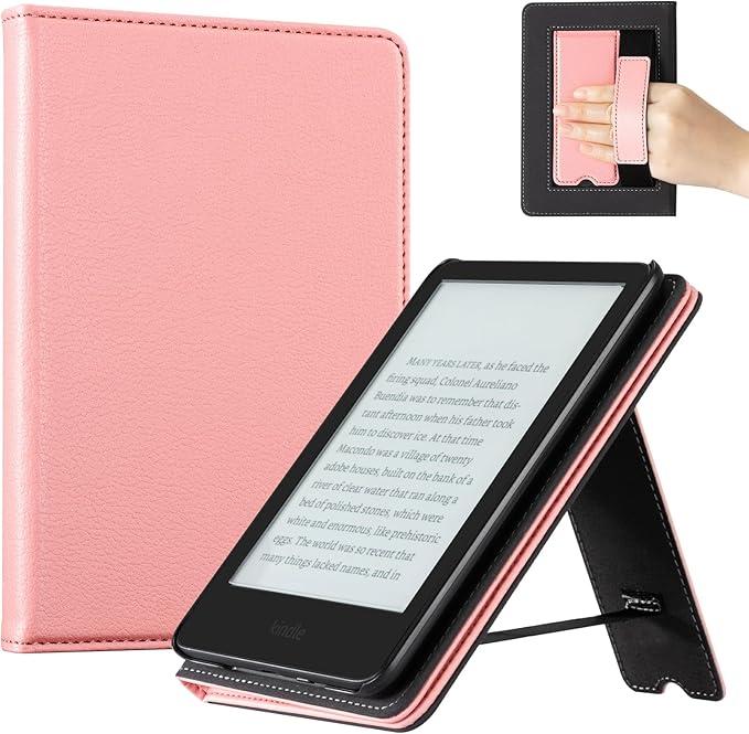 CoBak Case for 6 E-Reader - PU Leather Smart Cover with Auto Sleep/Wake &amp Hand Strap not Compatible with Kobo ClaraLychee Pink