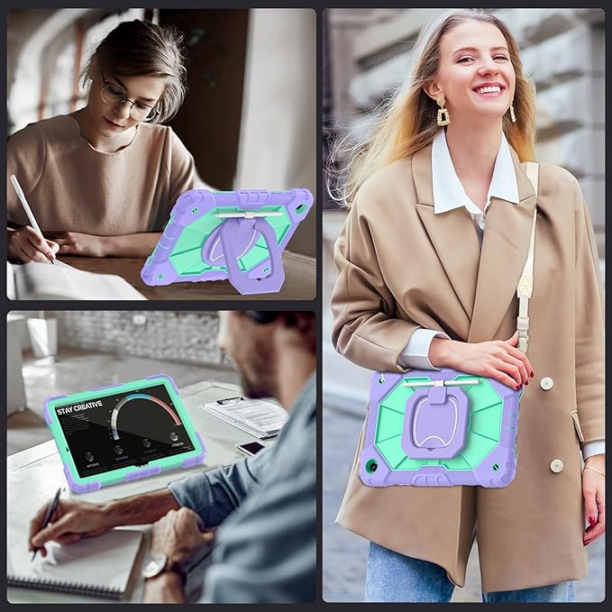 Case for Galaxy Tab A11+/A9+ Plus 11 Inch with Screen Protector 360 Rotating Stand Military Grade Shockproof Cover for Samsung A11 Plus/A9 Plus Tablet CasesPurple Green