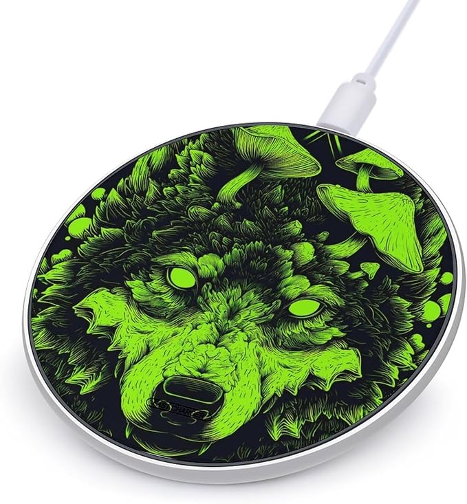 Wolf Glowing Neon Mushrooms Phone Charger Magnetic Charging Pad Anti-Slip with USB Cable