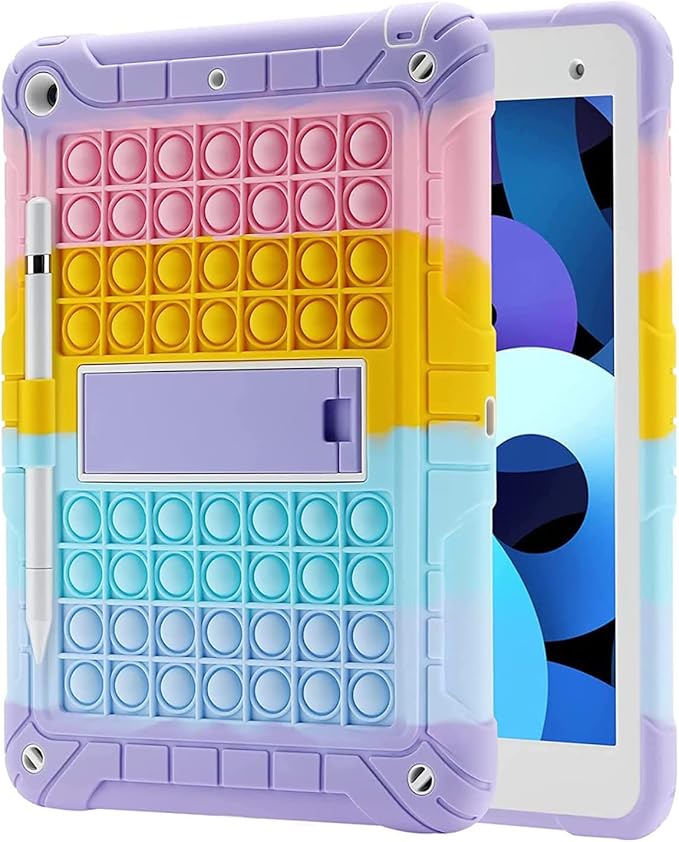 XZC iPad 9th/8th/7th Generation Case (iPad 10.2 Case 2021/2020/2019) Shockproof Drop Protection iPad Cover with Pencil Holder Kickstand Shoulder Strap (Rainbow 2)