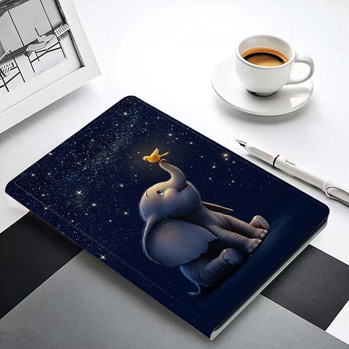 Case for iPad (A16) 11th Generation 11 Inch 2025/iPad 10th Generation 10.9 inch 2022Slim PU Leather Cover Adjustable Stand Auto Wake/SleepCute Elephan and Bird