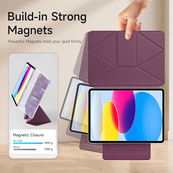 kenke Magnetic Case for iPad 11 Inch A16 2025/10th Generation 10.9 Inch 2022 with Detachable Clasp Slim Strong Magnetic Multi-fold Stand Cover with Pencil Holder Auto Wake/Sleep Purple